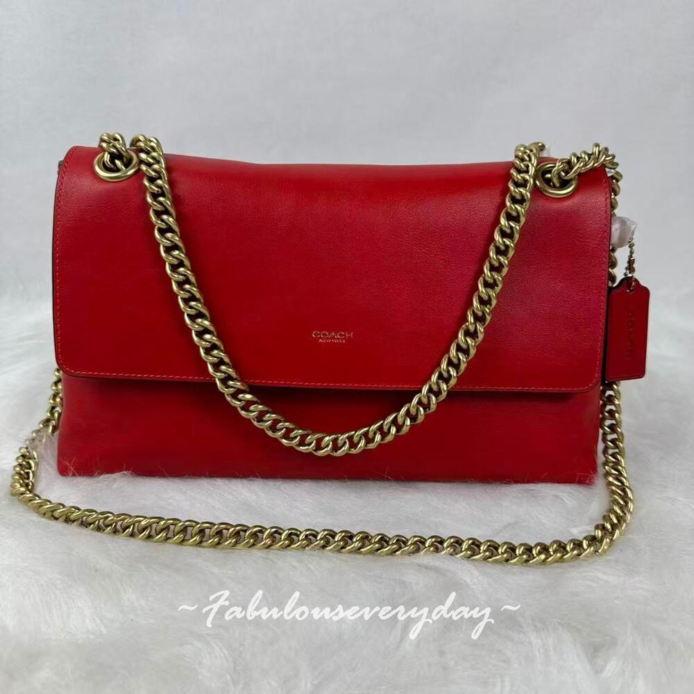 COACH Chelsea Shoulder Bag 30 With Chain In Leather CDS61 Brass/Scarlet NWT
